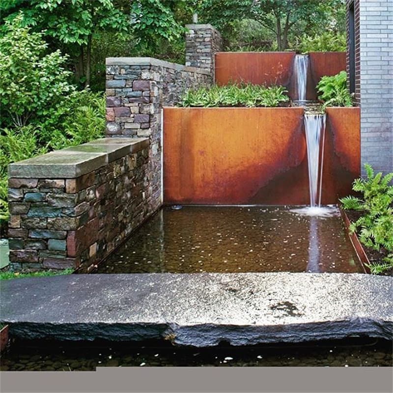Vintage Style Backyard Corten Water Fountain Ideas